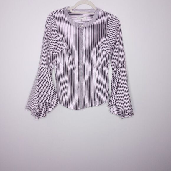 Milly Michelle Bell-Sleeve Striped Shirting Blouse - Picture 4 of 11